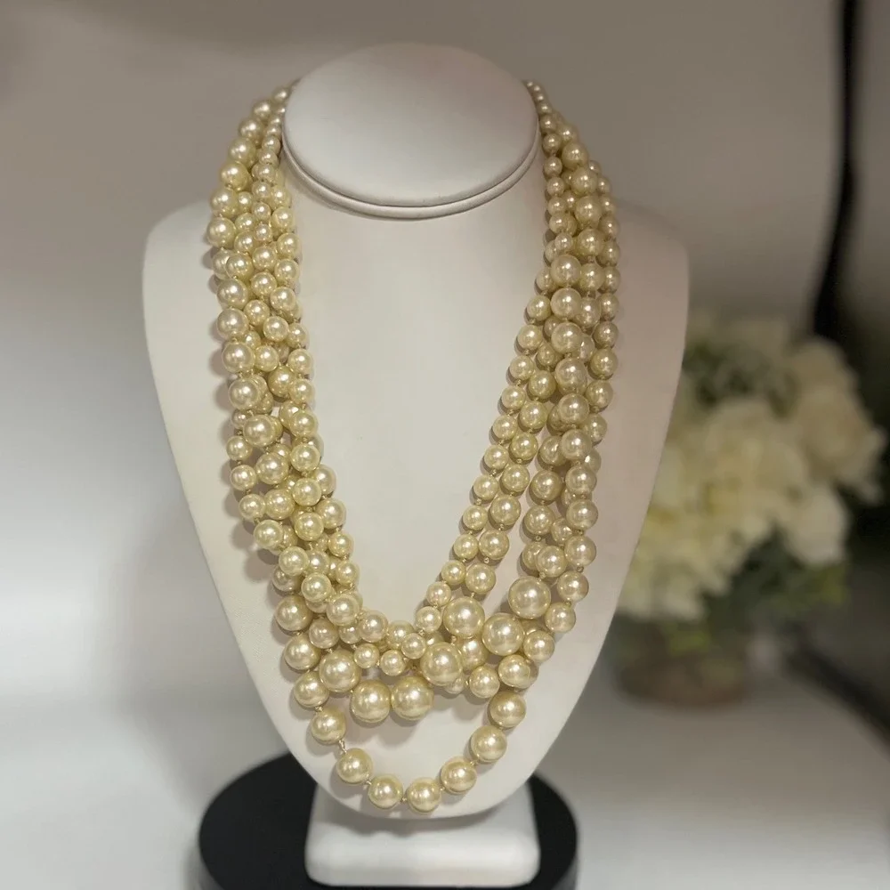 J. Crew Vintage MultiStrand Layered Cream Gold Tone Faux Pearl Necklace